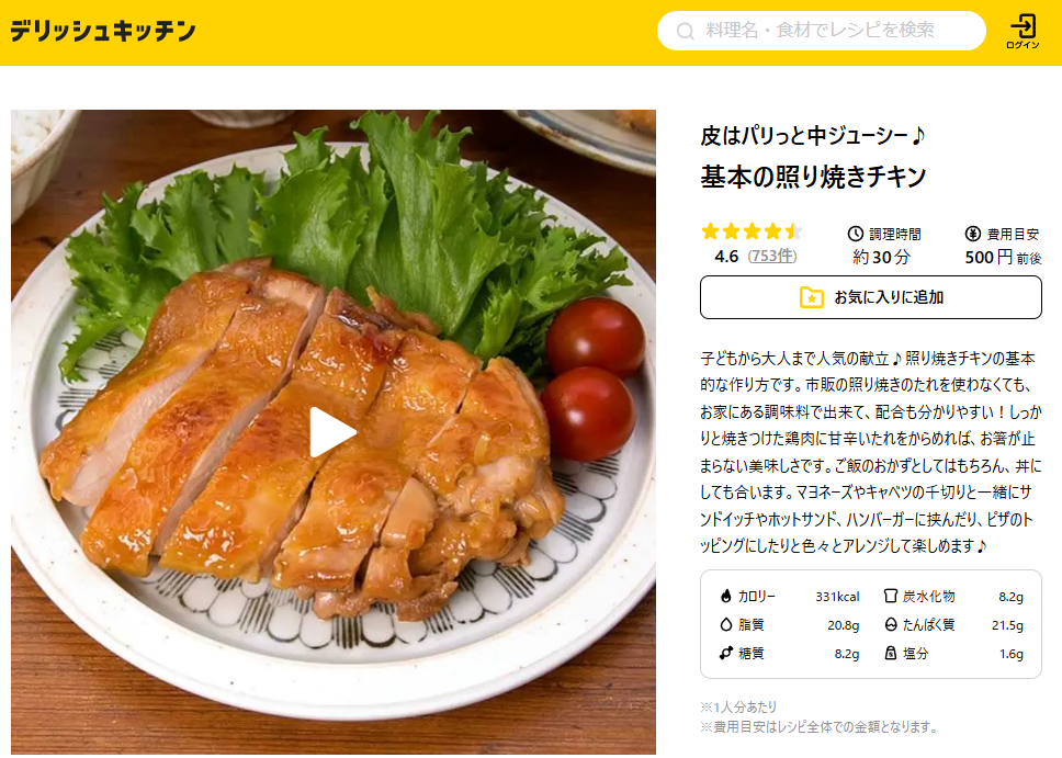 デリッシュキッチンの照り焼きチキン